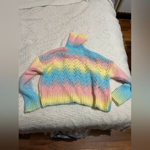 Pastel Rainbow Knit Turtleneck Sweater